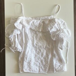 Club Monaco White Blouse, ruffled and laced sleeves